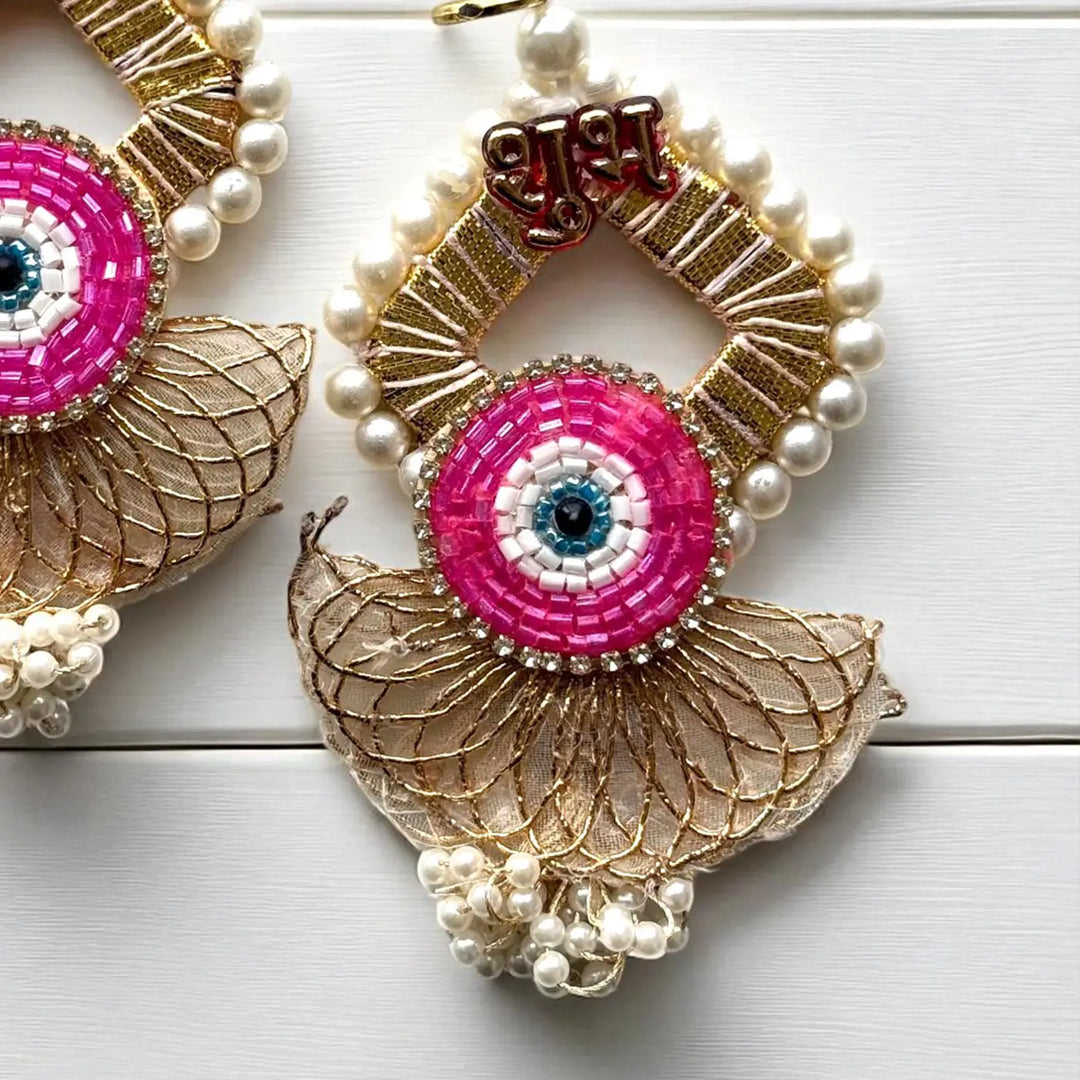 Handmade Beaded Evil Eye Shubh Labh Hangings | Set Of 2