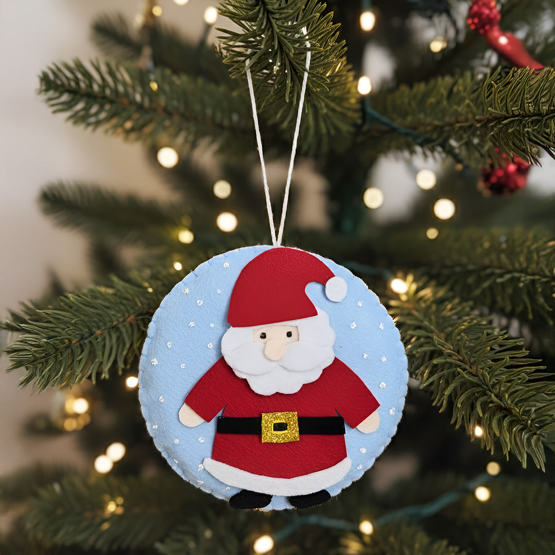 Handmade Santa in Snow Felt Ornament For Christmas Tree Decoration