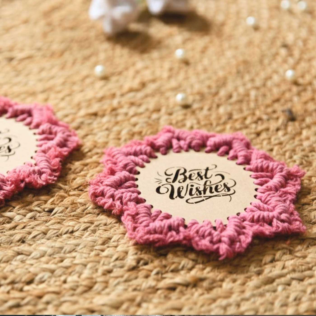 Set Of 2 | Handmade Macrame Best Wishes Design Cotton Coaster