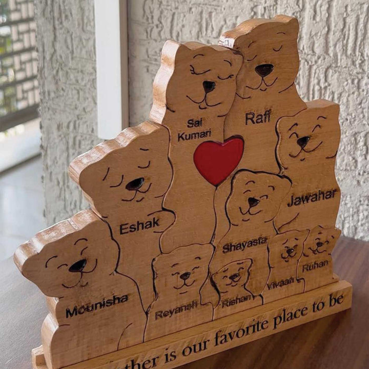 Personalized Bear Family Of 10 Wooden Figurine