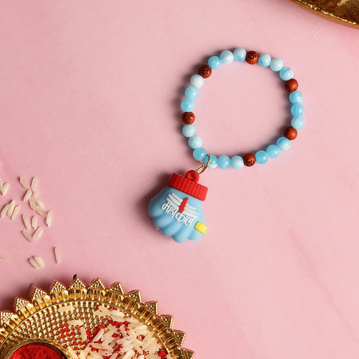 Handmade Blue Mahakal Kids Rakhi With Roli Chawal