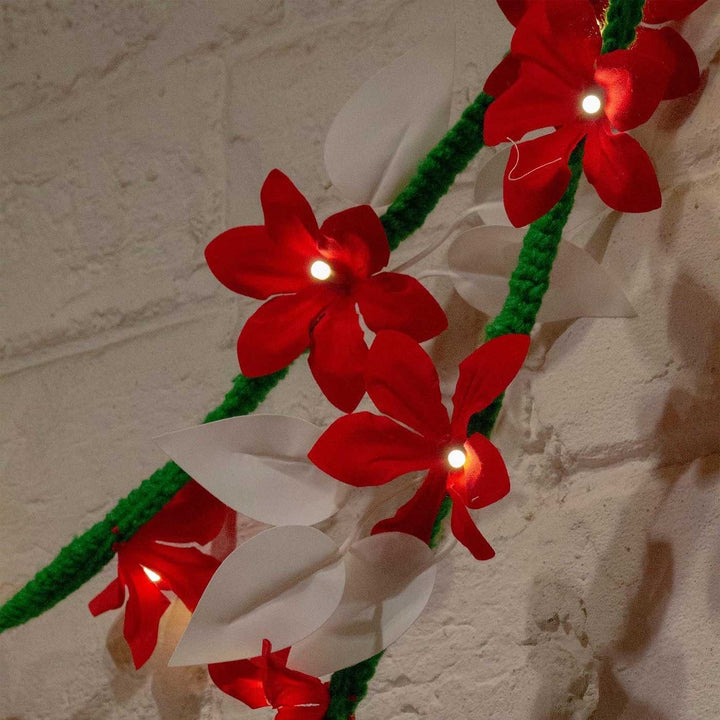Handmade Red Flower Woolen Fairy Lights For Christmas Decoration