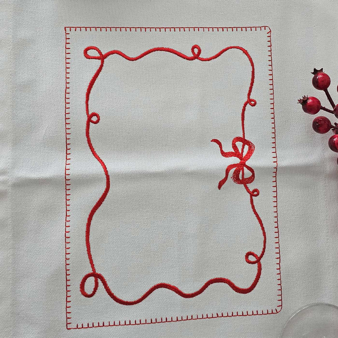 4 Pc | Handmade Embroidered White Wrapped In Love Table Mat
