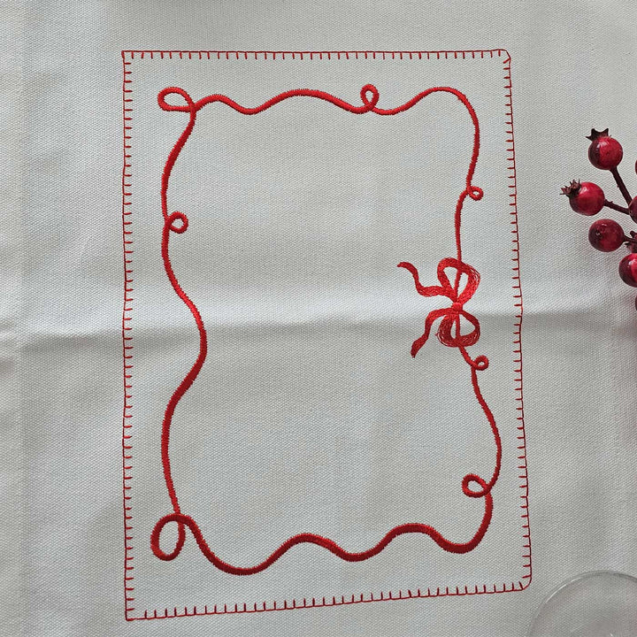 4 Pc | Handmade Embroidered White Wrapped In Love Table Mat