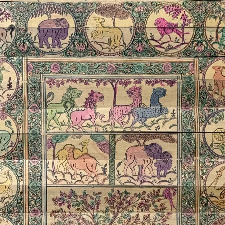 18 X 30 Inch | Handmade Palm Leaf Animals Painting