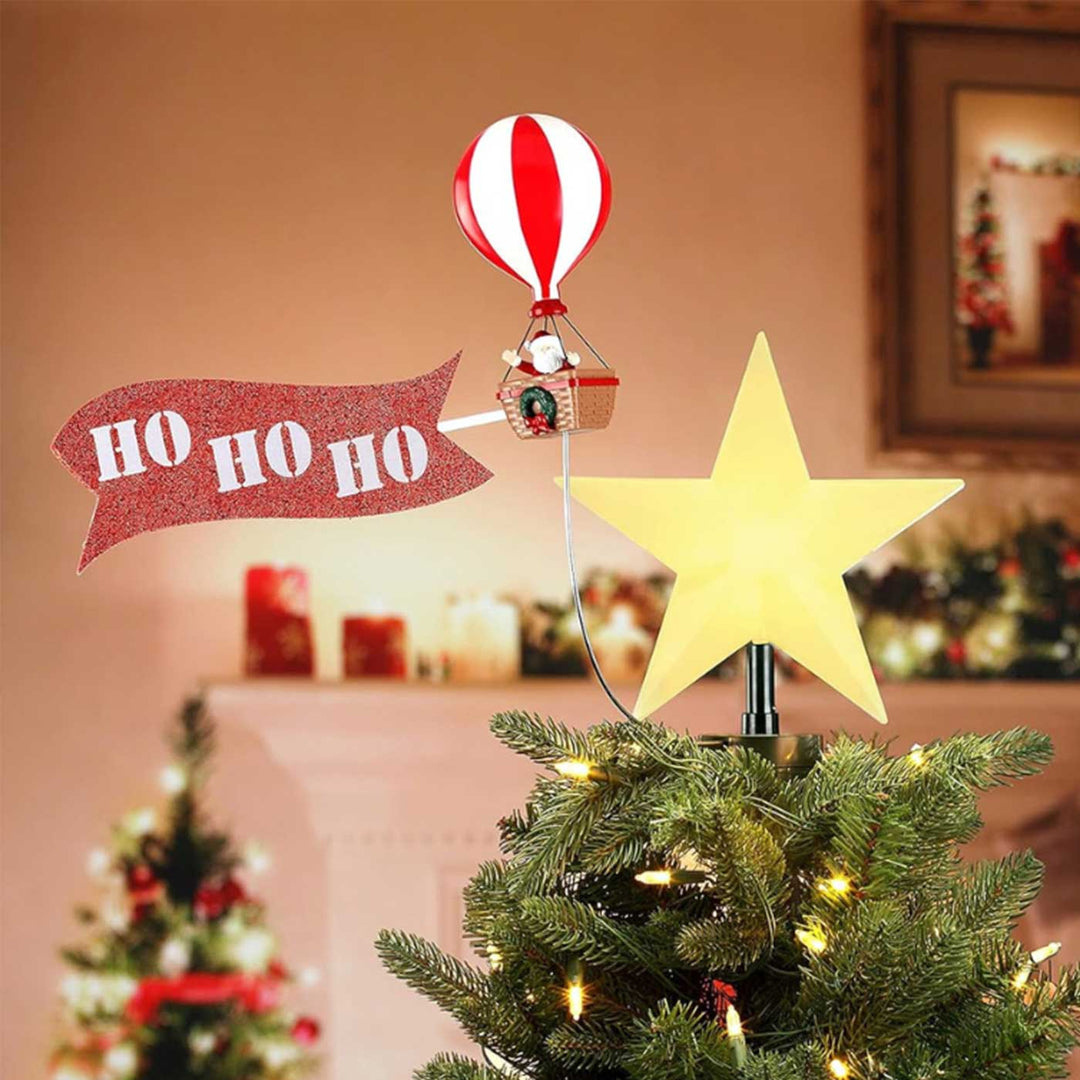 Reusable Animated Santa'S Hot Air Balloon Tree Topper With Banner And Light