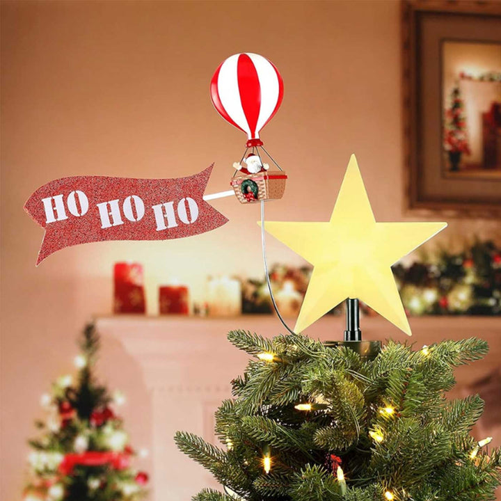 Reusable Animated Santa'S Hot Air Balloon Tree Topper With Banner And Light