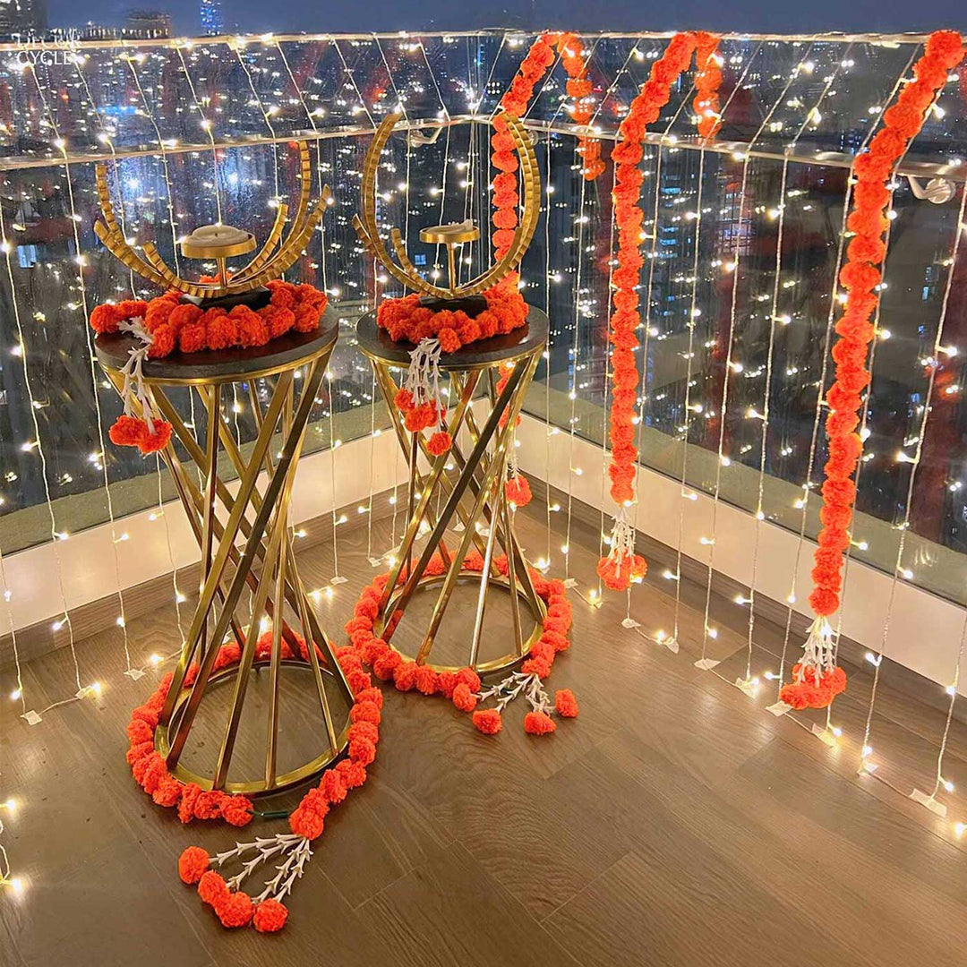 Glamour Orange Marigold Garland Decor Kit With Warm White Fairy Lights