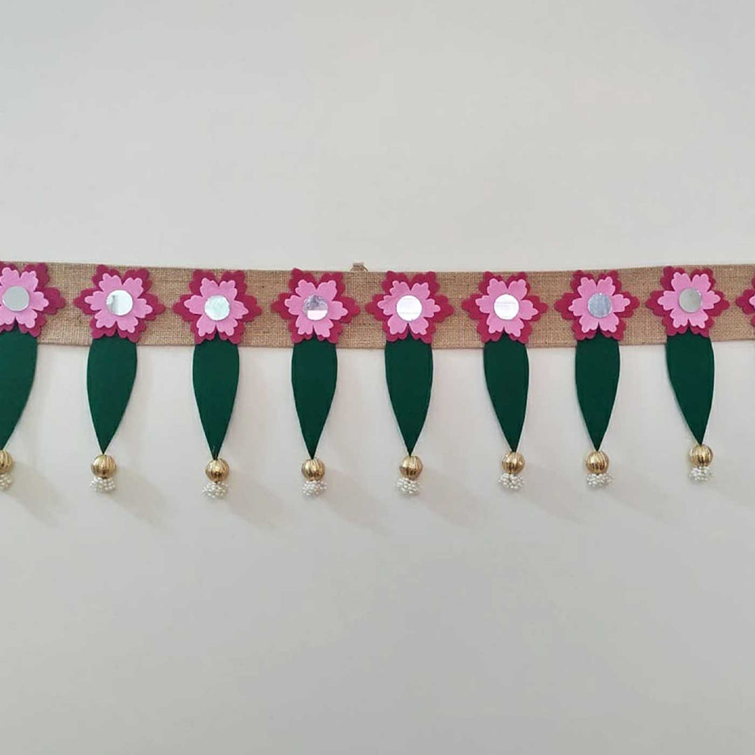Handmade Mirror Work Elegant Ashok Patta Design Jute Toran