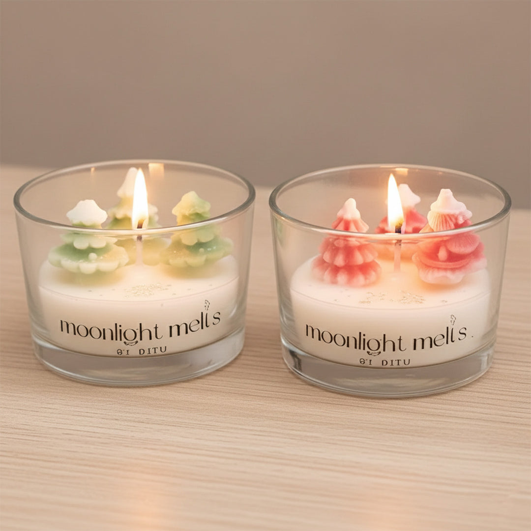 2 Pc | Handmade Christmas Tree Theme Soy Wax Jar Candles