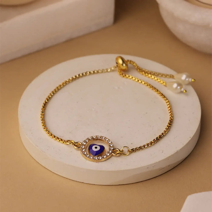 Handmade Evil Eye Heart Charm Bracelet Rakhi With Roli Chawal