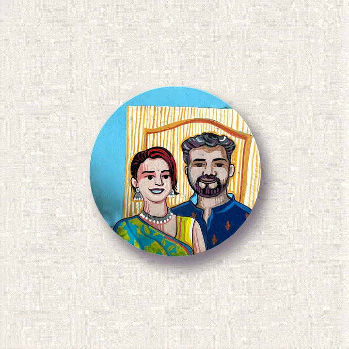 Photo Personalized Hand-Painted Pop Art Illustrated Caricature Rakhi Hamper | Includes 1 Fridge Magnet, 1 Rakhi