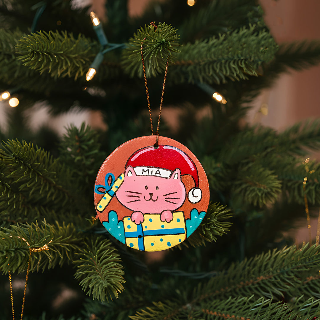 Personalized Hand-Painted Cat Theme Terracotta Ornament For Christmas Tree Decoration