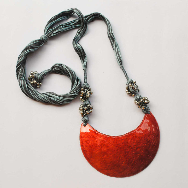 Handmade Full Moon Shaped Ghungroo Copper Enamel Necklace