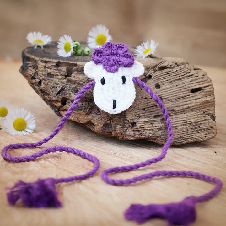 Handmade Crochet Sheep Theme Kids Rakhi And Toy Combo With Roli Chawal Set Of 2 - Close-up of Face Accessory