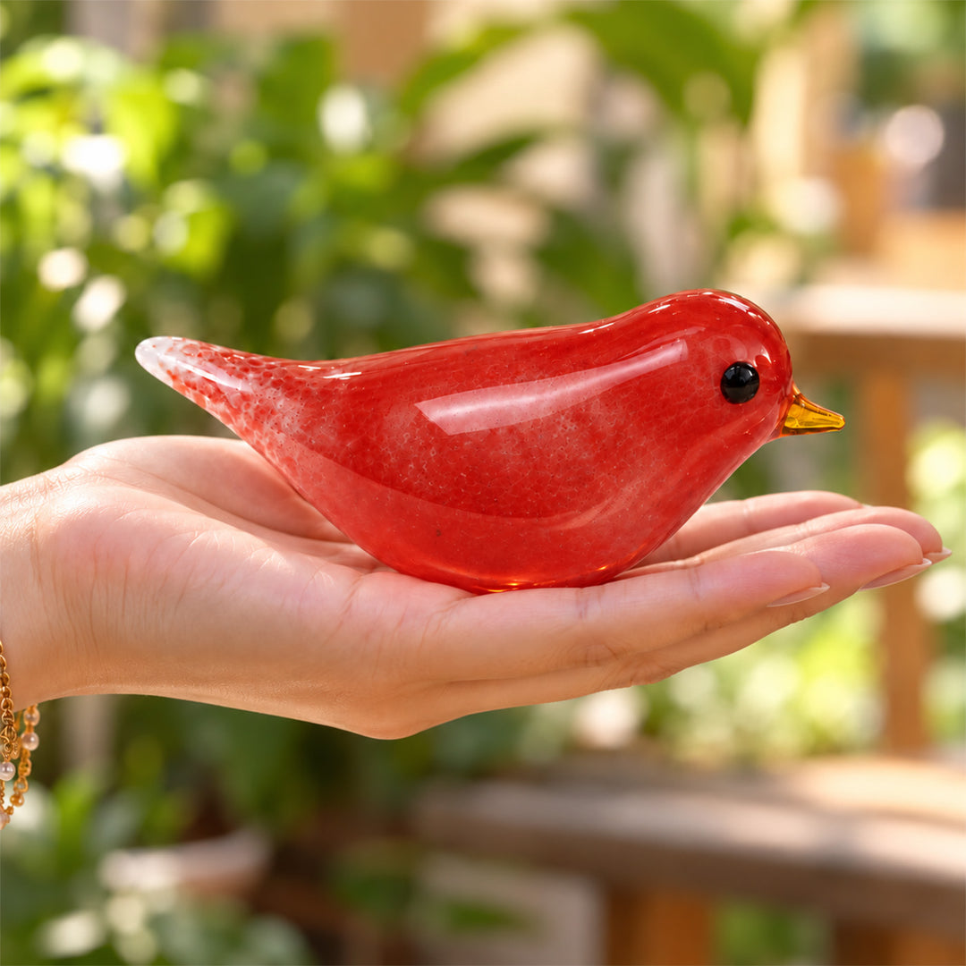 Blown Glass Crimson Red Bird Figurine For Home Decor