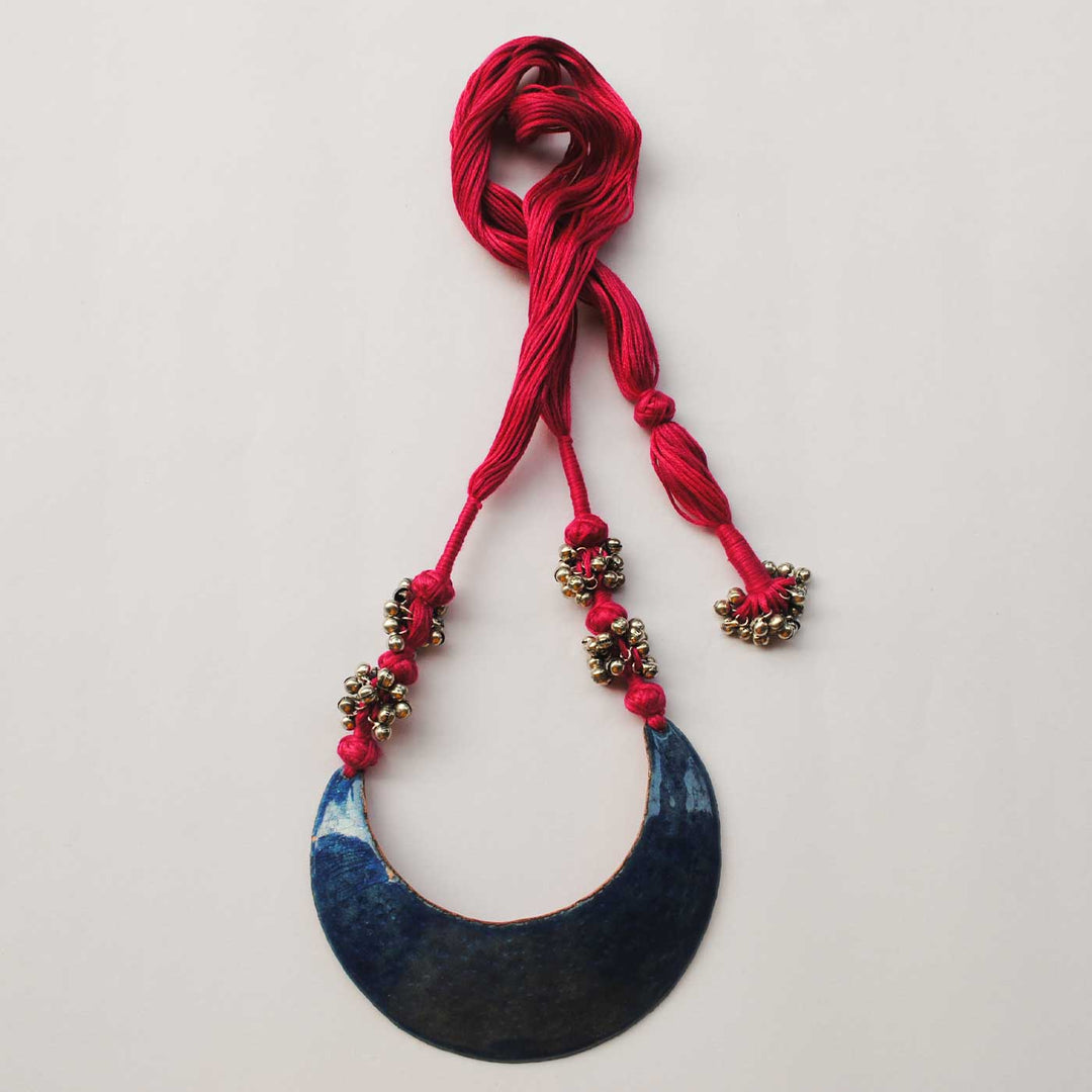 Handmade New Moon Shaped Ghungroo Copper Enamel Necklace
