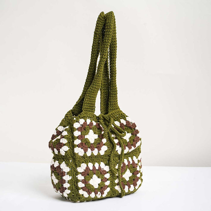 Handmade Crochet Military Green Commuter Cotton Handbag