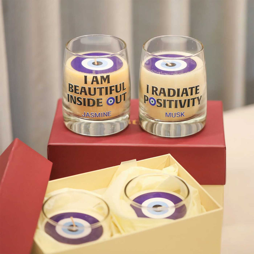 Handmade Evil Eye Design Wax Candle | Set Of 2