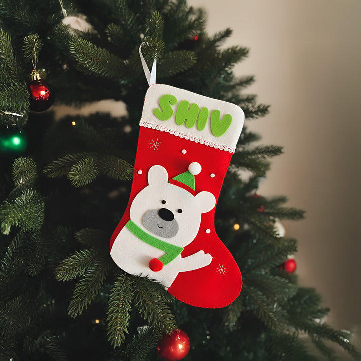 Personalized Bear Theme Felt Stocking For Christmas Decoration