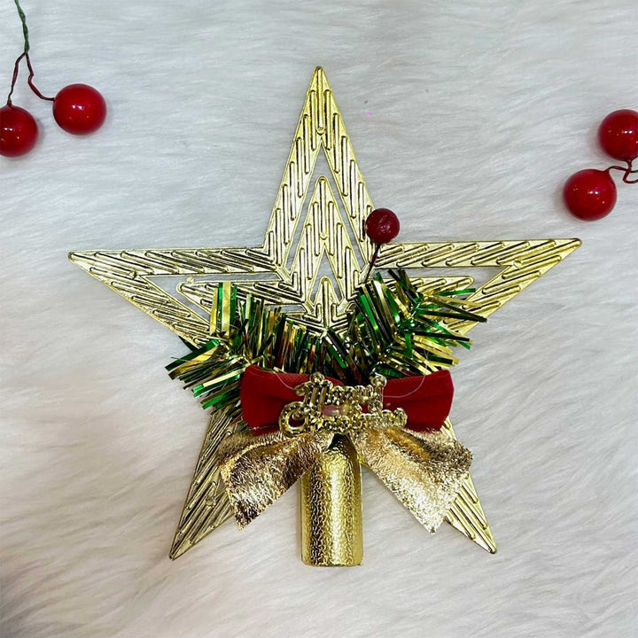 Lightweight Reusable Holly & Pine Gold Star Christmas Tree Topper