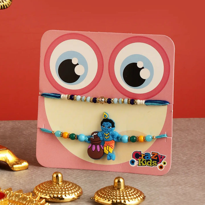 Handmade Krishna Rakhi Hamper | Includes 1 Radha Krishna Idol, 2 Rakhis, 1 Roli Chawal