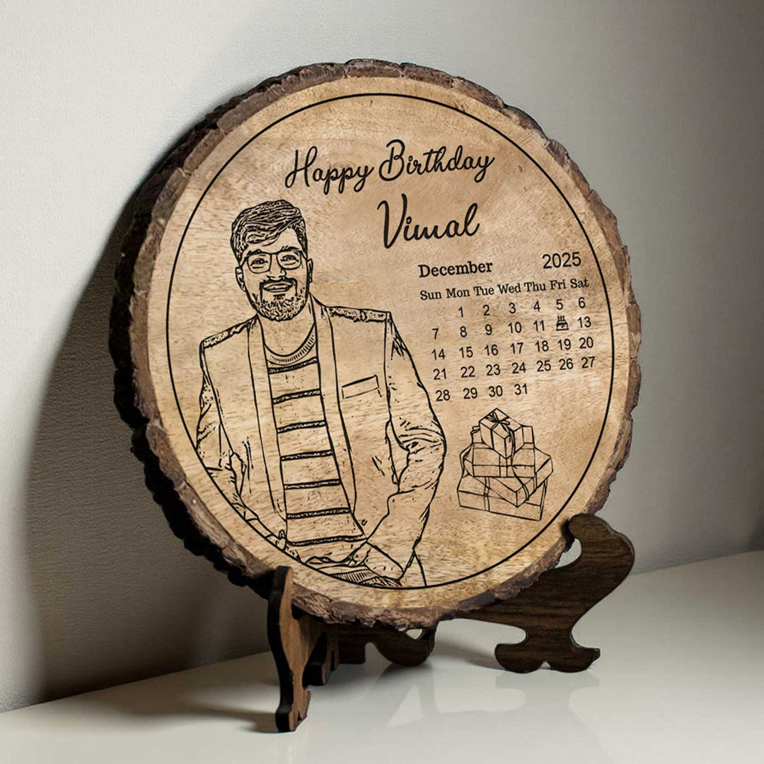 Photo Personalized Engraved Birthday Boy Theme Mangowood Decorative Plaque With Stand