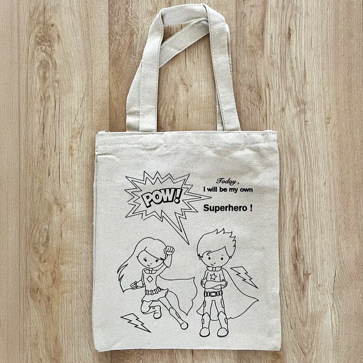 DIY Colour It Yourself Superhero Cotton Kids Tote Bag