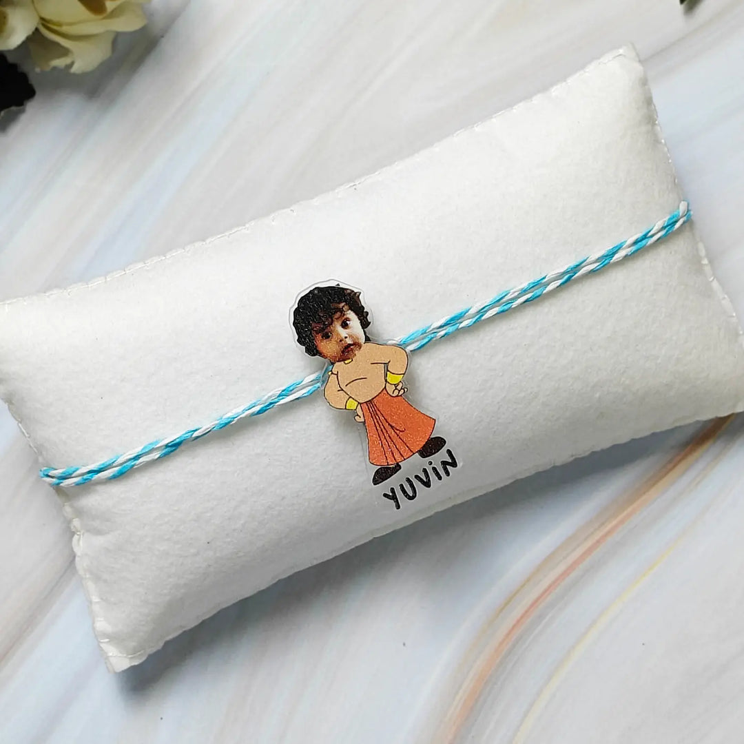 Photo Personalized Reusable Caricature Chota Bheem Theme Acrylic Kids Rakhi