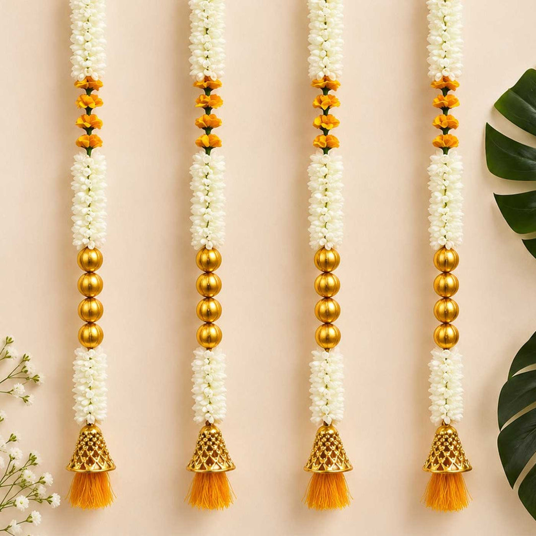 Handcrafted Jasmine Artificial Flowers With Long Yellow Bell & Tassels Reusable Door Hangings