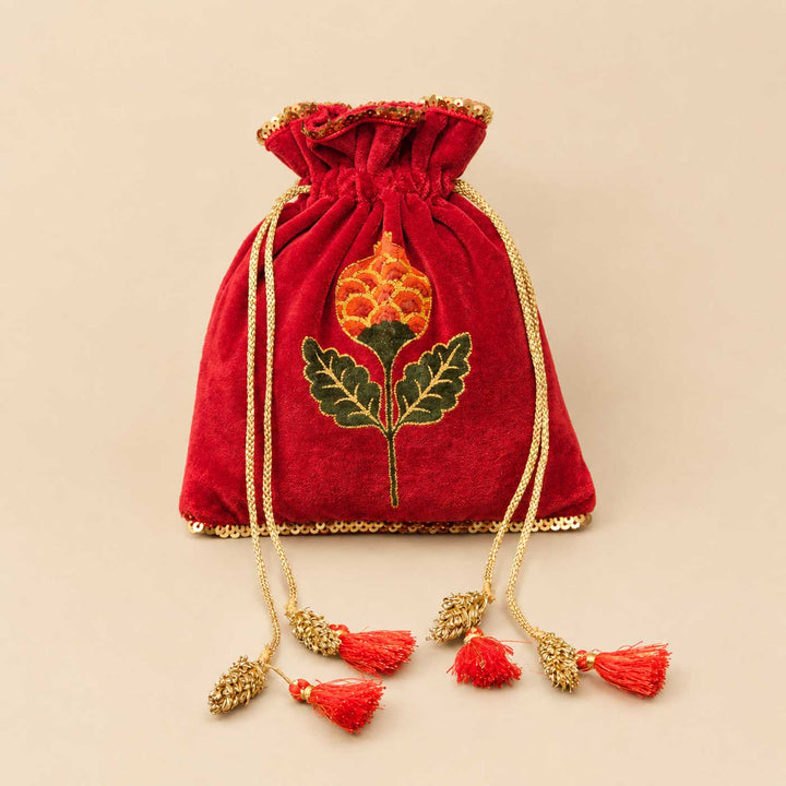Handmade Anar Screen Printed Velvet Potli For Festive Gifting - Large