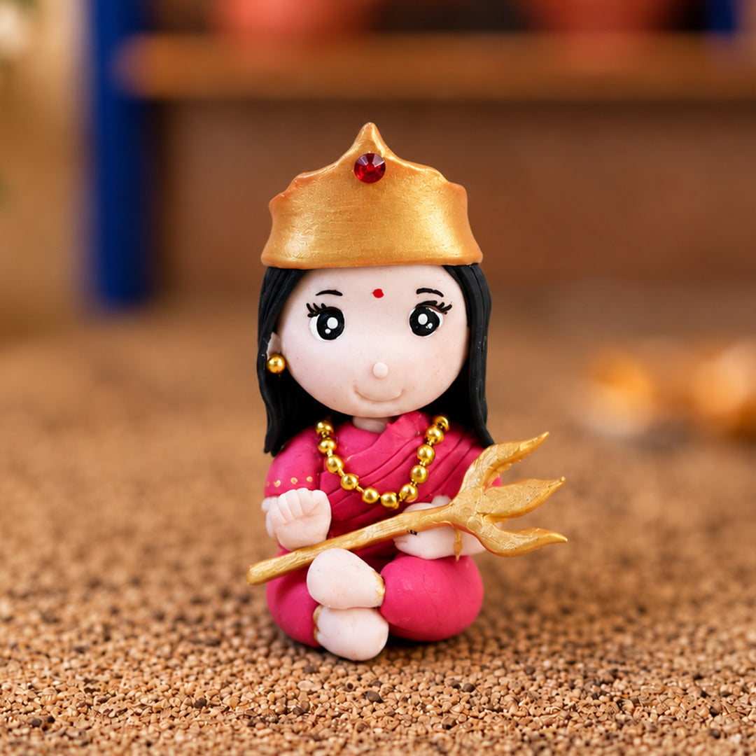 Handmade Miniature Durga Clay Golu Doll For Festive Decor