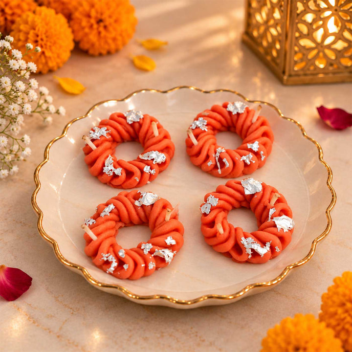 4 pc | Handmade Imarti Mithai Kesar Pista Scented Soy Wax Candle
