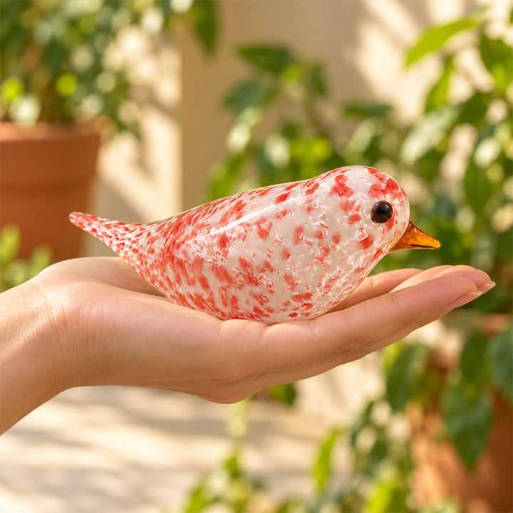 Blown Glass Pink Speckled Bird Figurine For Home Decor