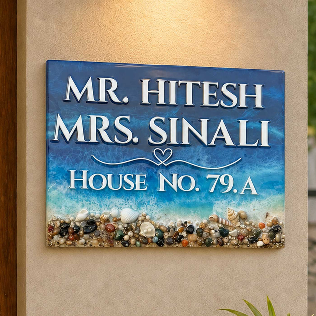 Personalized Handcrafted Ocean Theme Resin MDF Name Plate For Home