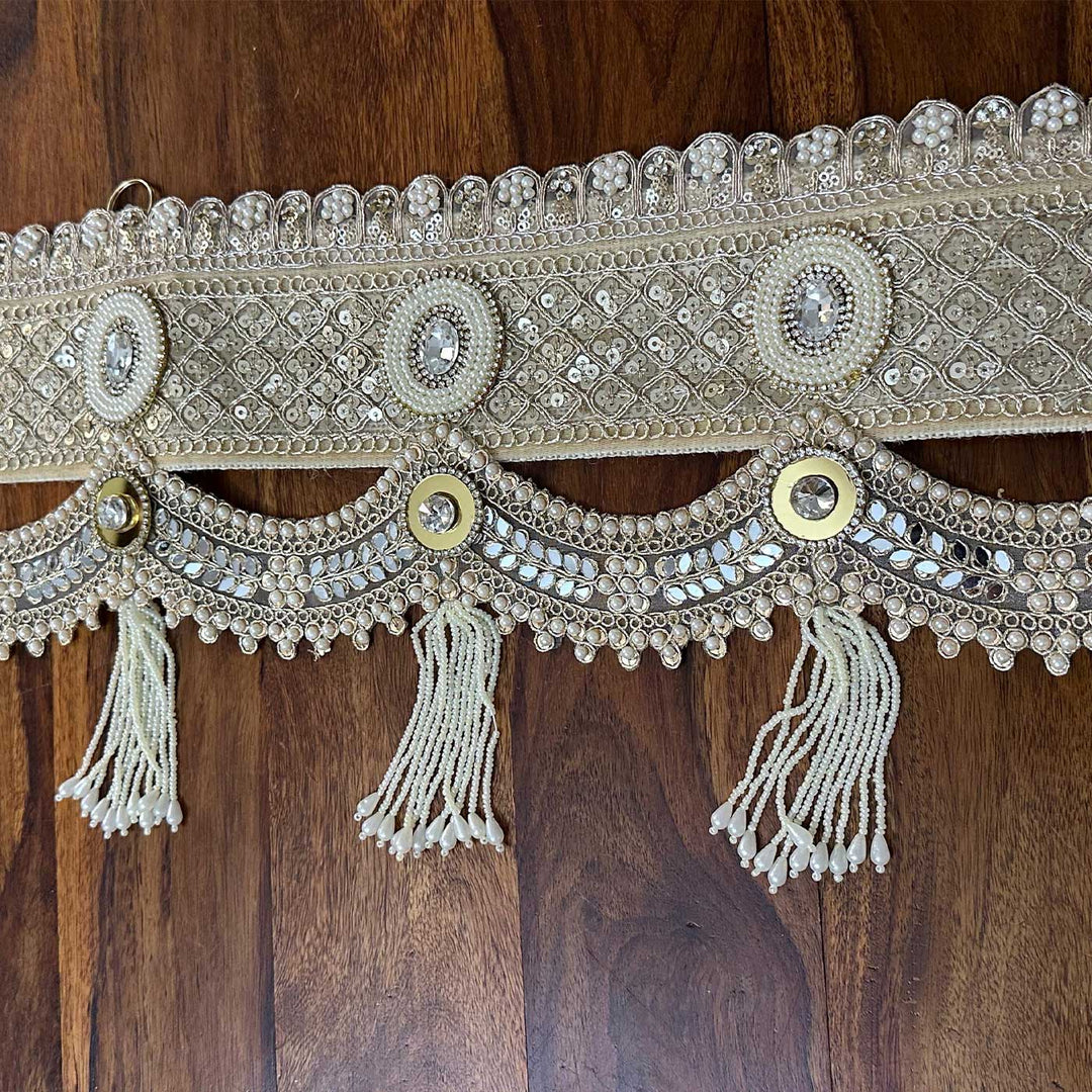 Handmade Beaded Golden Pearl Jute Toran