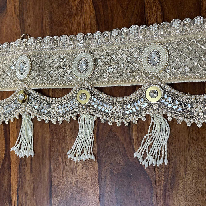 Handmade Beaded Golden Pearl Jute Toran