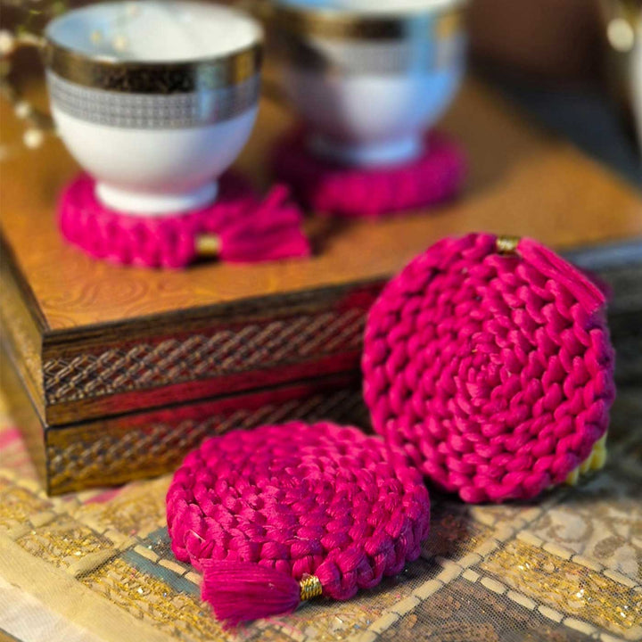 Handmade Macrame Rolled Thread Design Cotton Coaster Set