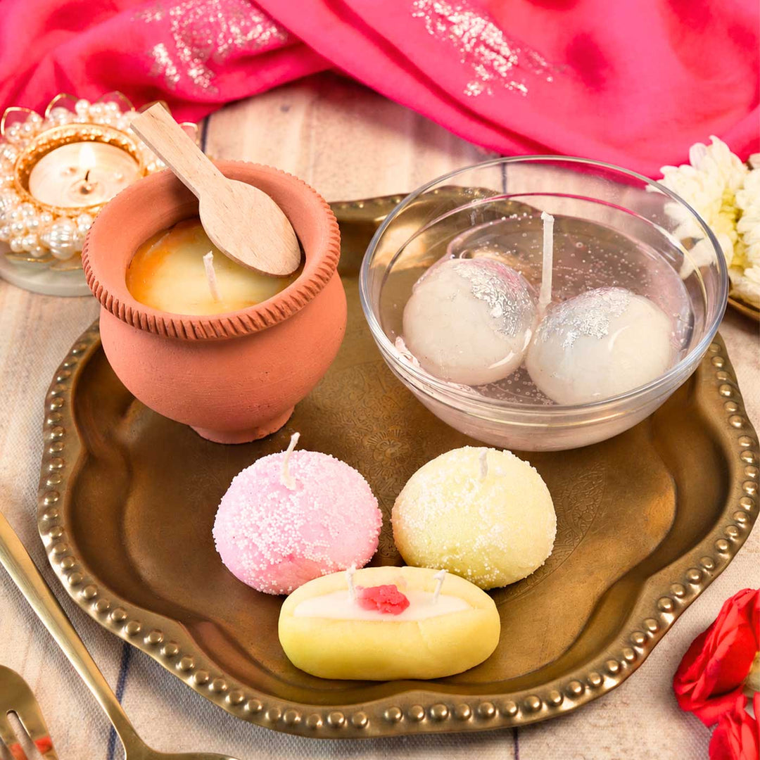 Set Of 5 | "Bengali Mithai Platter" Handmade Wax Scented Candle For Festive Gifting