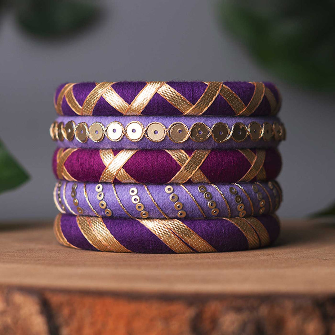 Purple Handcrafted Gotta Patti & Sequins Bangles | Set of 5