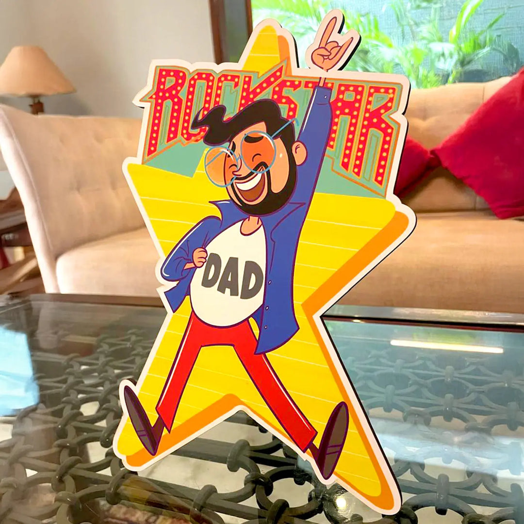 Printed "Rockstar Dad" MDF Table Decor With Foldable Stand