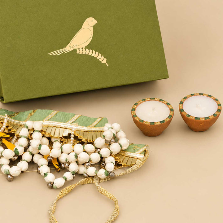 Handcrafted Green Chidiya Diwali Toran And Diya Mini Gift Hamper For Festive Gifting