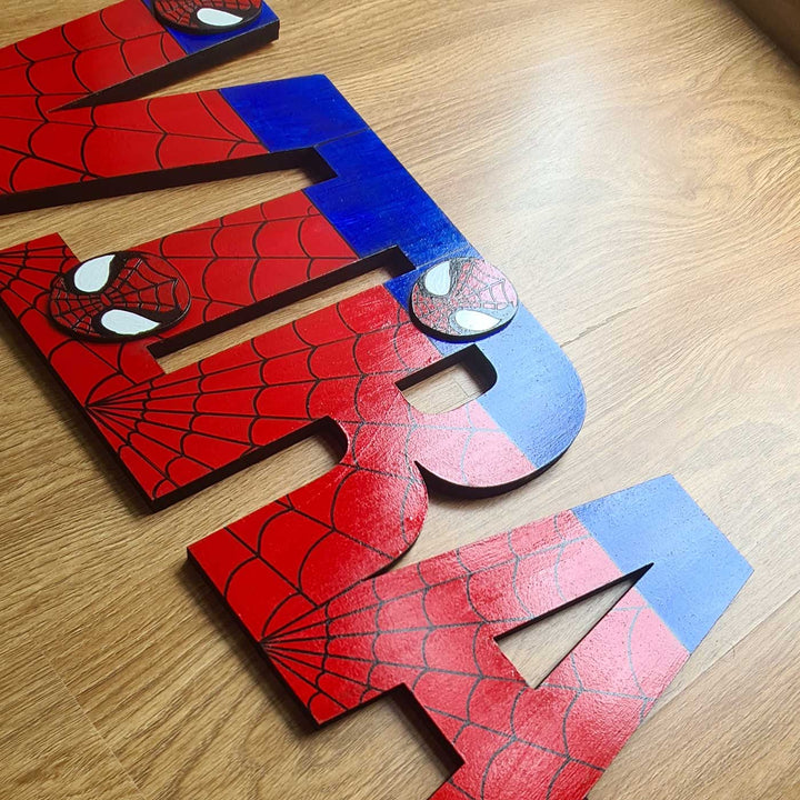 Personalized Spiderman Theme MDF Wood Kids Name Plate