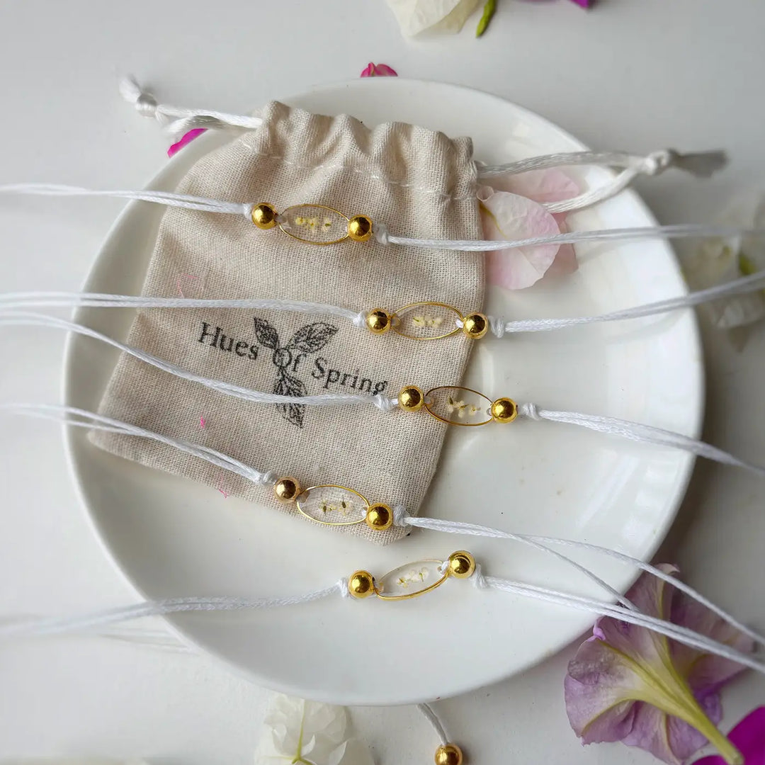 Handmade Preserved Flower Saadgi Resin Rakhi With Roli Chawal