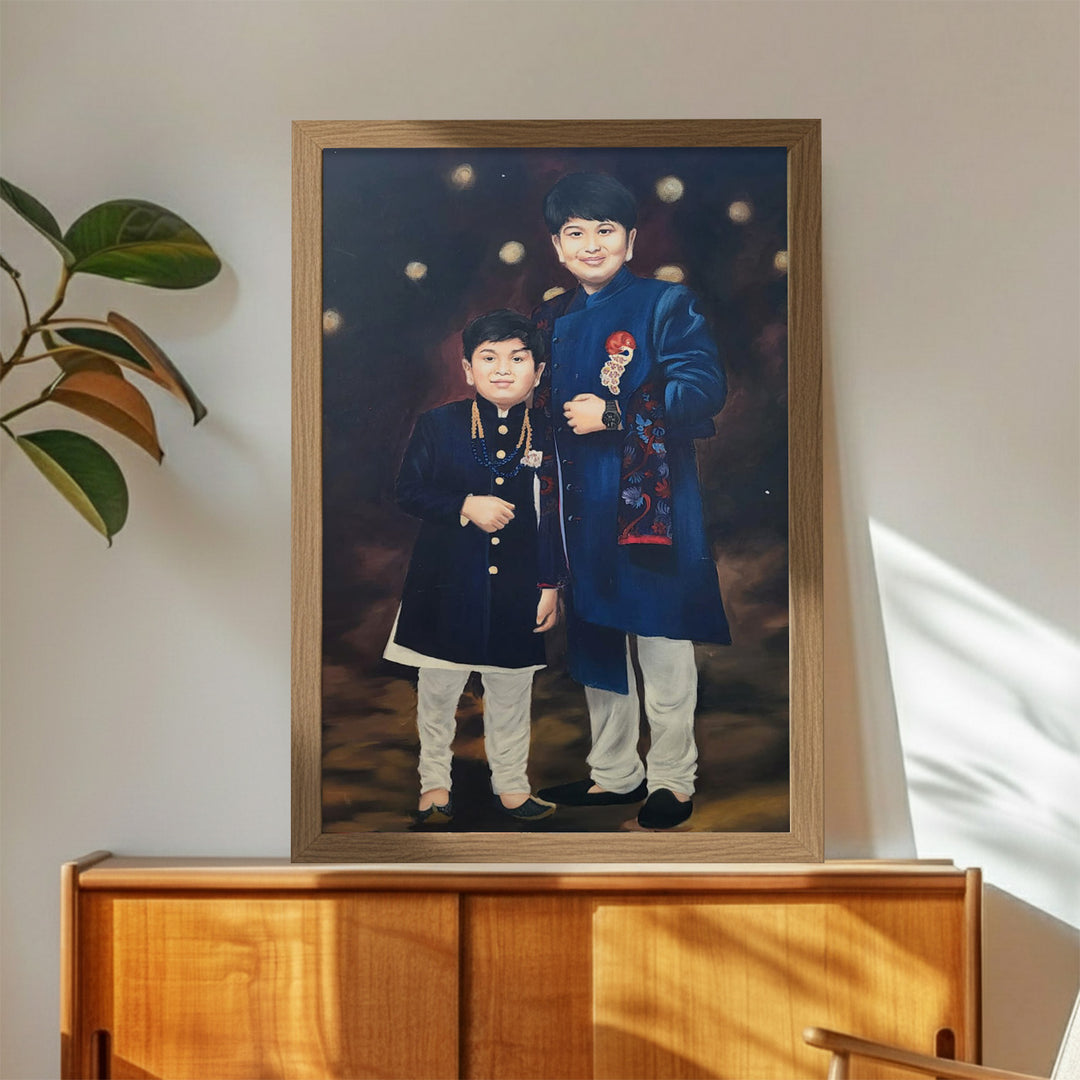 Photo Personalized Hand Painted Portrait With Premium Wooden Frame