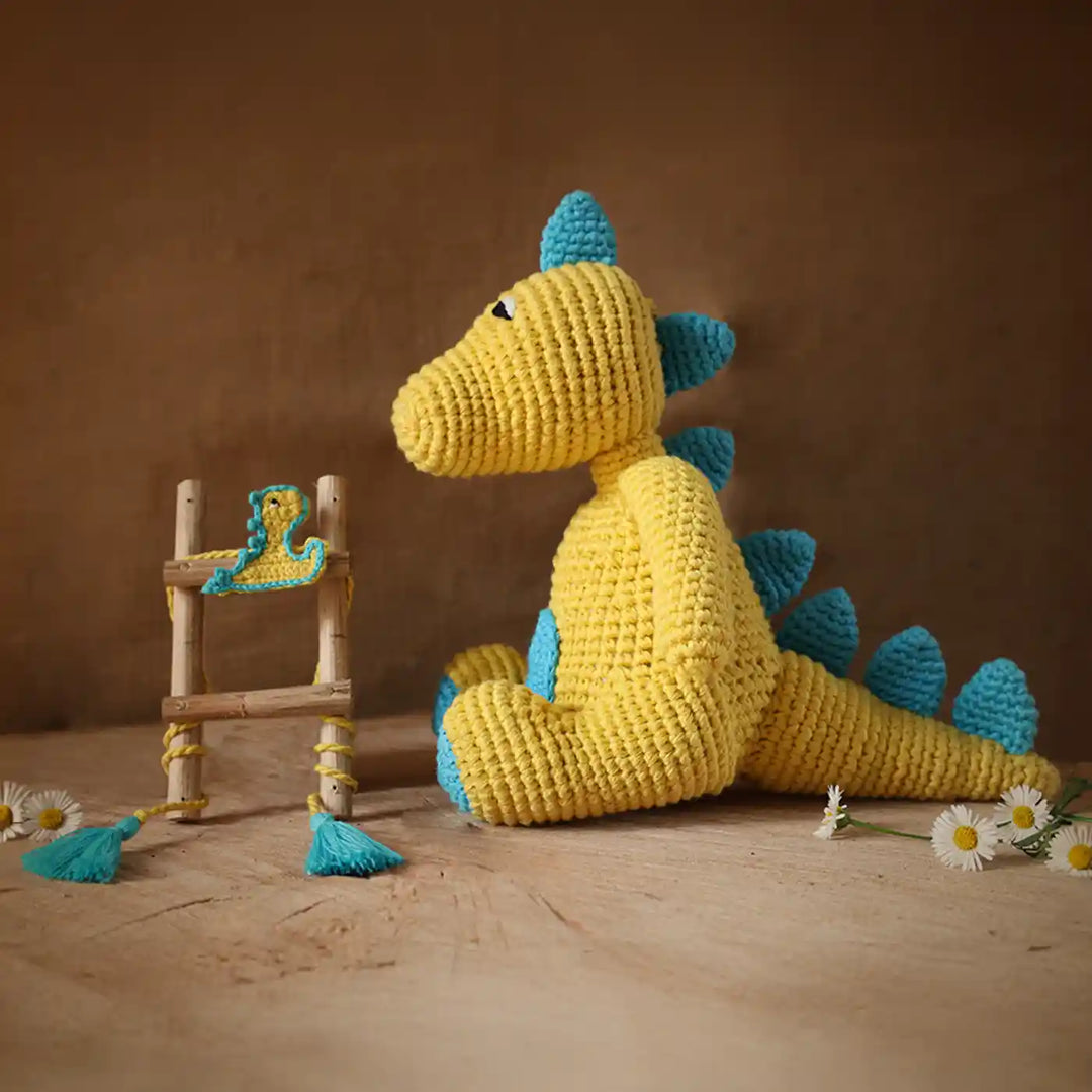 Handmade Crochet Baby Dragon Theme Kids Rakhi And Toy Combo With Roli Chawal Set Of 2 - Side View with Ladder Accessory