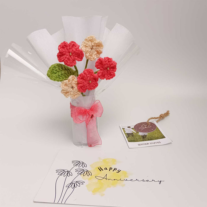 Handmade Crochet Blossom Mini Flower Bouquet | Includes Photo & Greeting Card