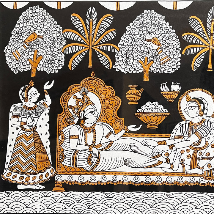 15 X 11 Inch | Lord Vishnu and Mata Laxmi Paper Phad Painting