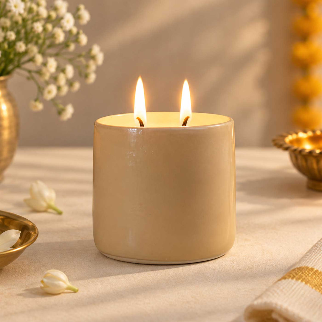 Handmade Dune Nude Glaze Ceramic Jar Soy Wax Candle With Coastal Moss Fragrance