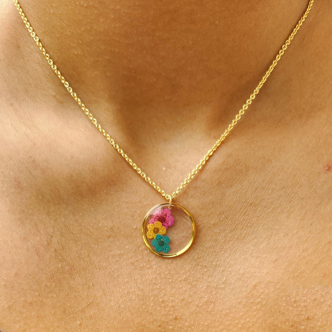 Handmade Pressed Flower Art Colorful Resin Necklace